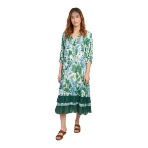 Stella Morgan Cream, Blue & Green Viscose Floral Tiered Dress Sze 16 EUC Cottage